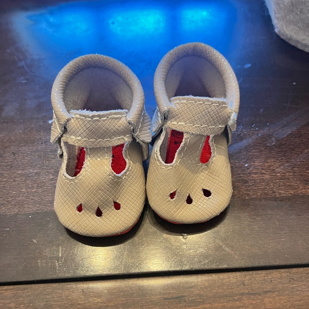 Freshly Picked Tan Moccasins with Red bottoms